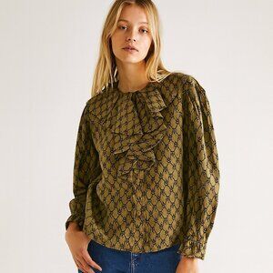 Vintage 1980s MJ Concepts Floral Ruffle Long Sleeve Blouse M